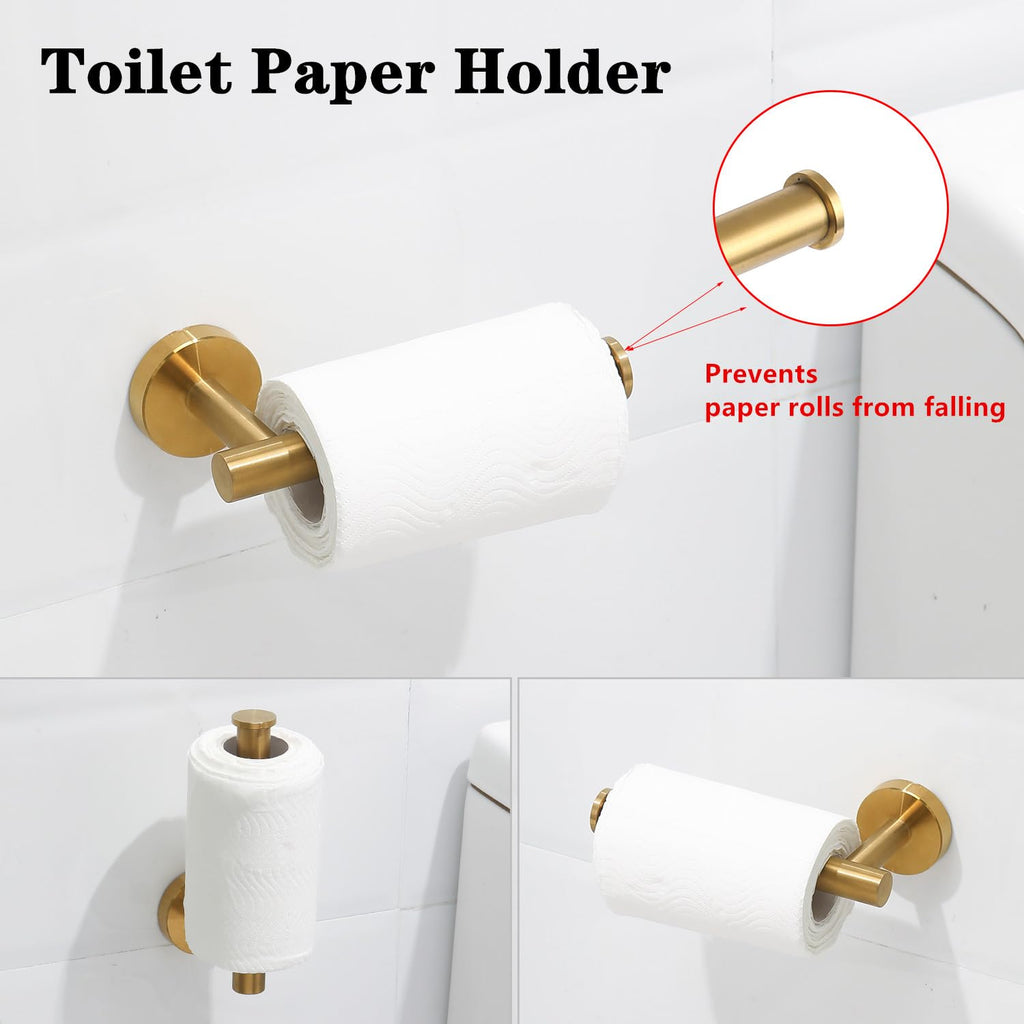 Brushed Gold Bathroom Hardware Accessories Set 5 Piece, Stainless Steel Bath Towel Bar Set 24 Inch,Toilet Paper Holder,Towel Ring Holder,Towel Rack Set,Gold Bathroom Accessories Kit