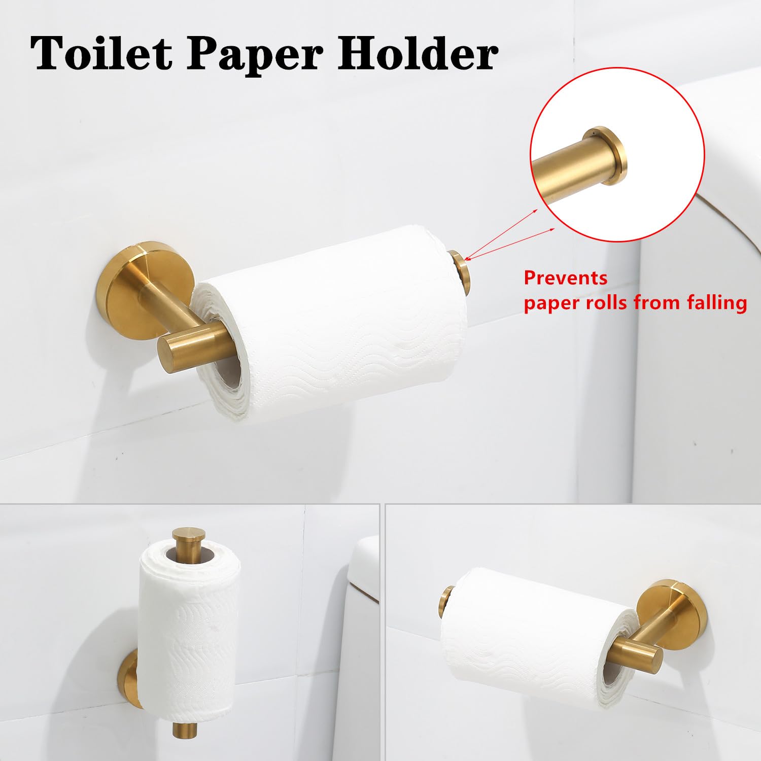 Brushed Gold Bathroom Hardware Accessories Set 5 Piece, Stainless Steel Bath Towel Bar Set 24 Inch,Toilet Paper Holder,Towel Ring Holder,Towel Rack Set,Gold Bathroom Accessories Kit