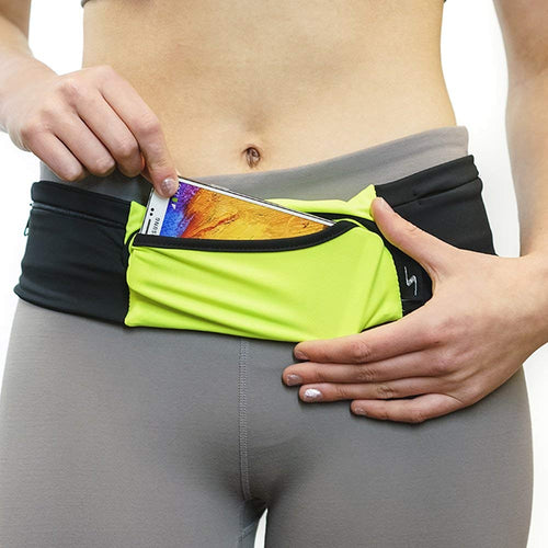 3 Pocket Adjustable Running Belt Waist Pack, Fanny Pack For Working Out With Sweat Resistant Backing, Holds All iPhone Models (Black/Black, X-Small)