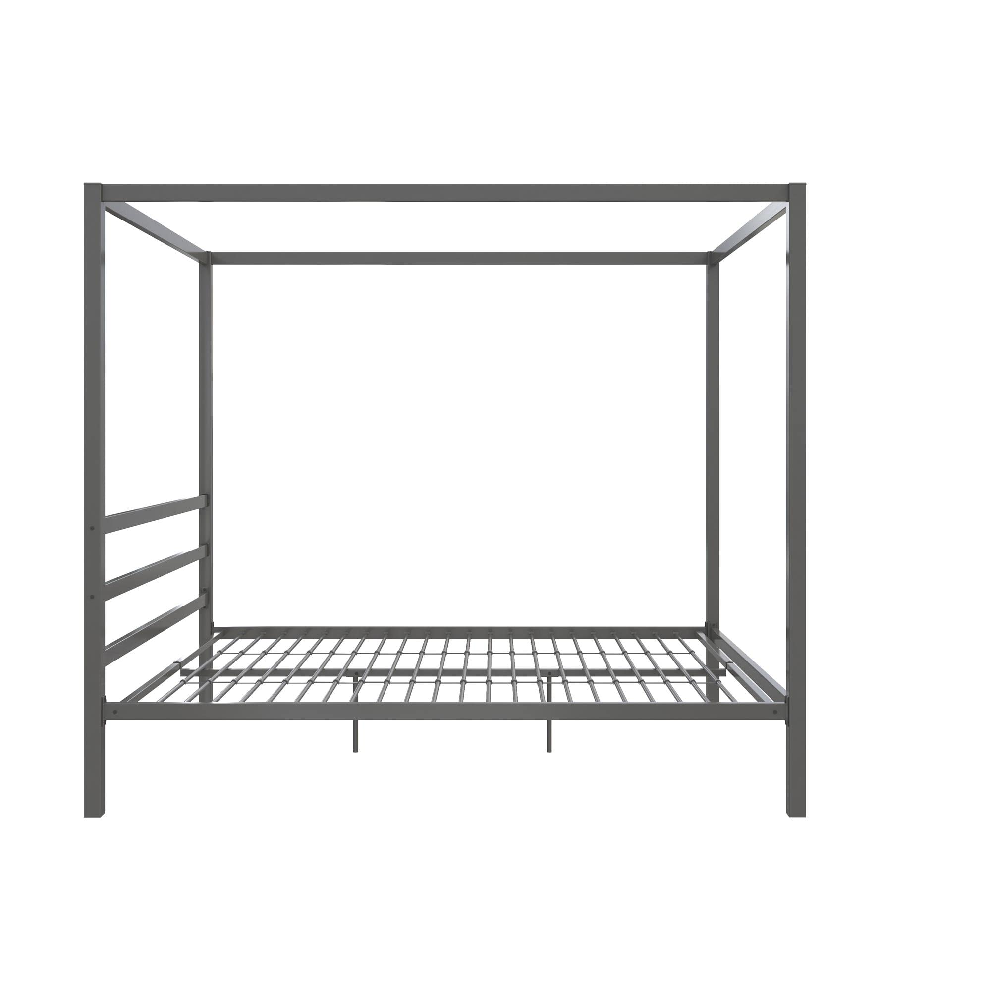DHP King Metal Canopy Bed, Modern Design with Built-In Headboard, Sturdy Frame, No Box Spring Needed, Gunmetal Gray