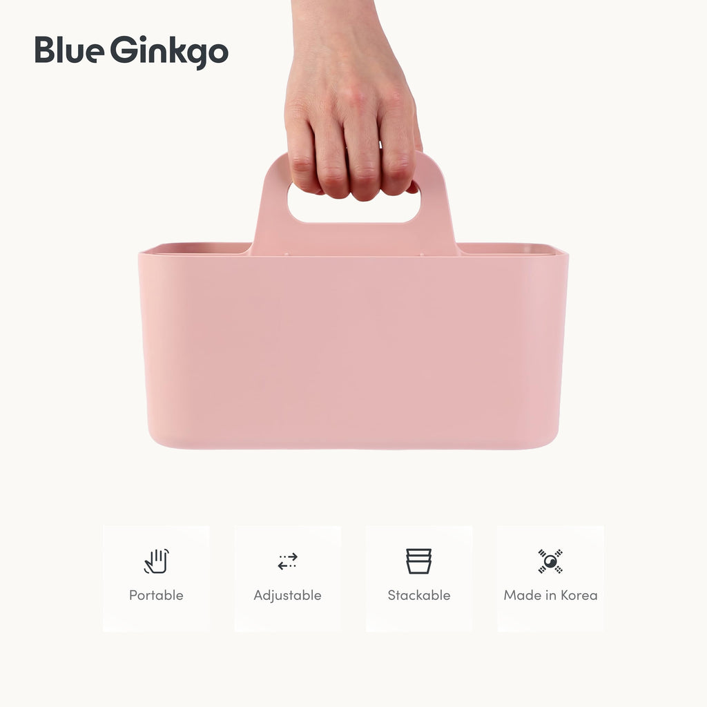 BLUE GINKGO Stackable Organizer Caddy – Korean-Made Portable Tote for Bathroom, Office, Crafts, or School Supplies (Long Rectangle, Blue)