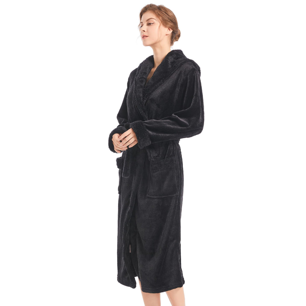 Inner Wish Women Hooded Plush Robe, Fleece Highly Absorbent Cozy Warm Bathrobe