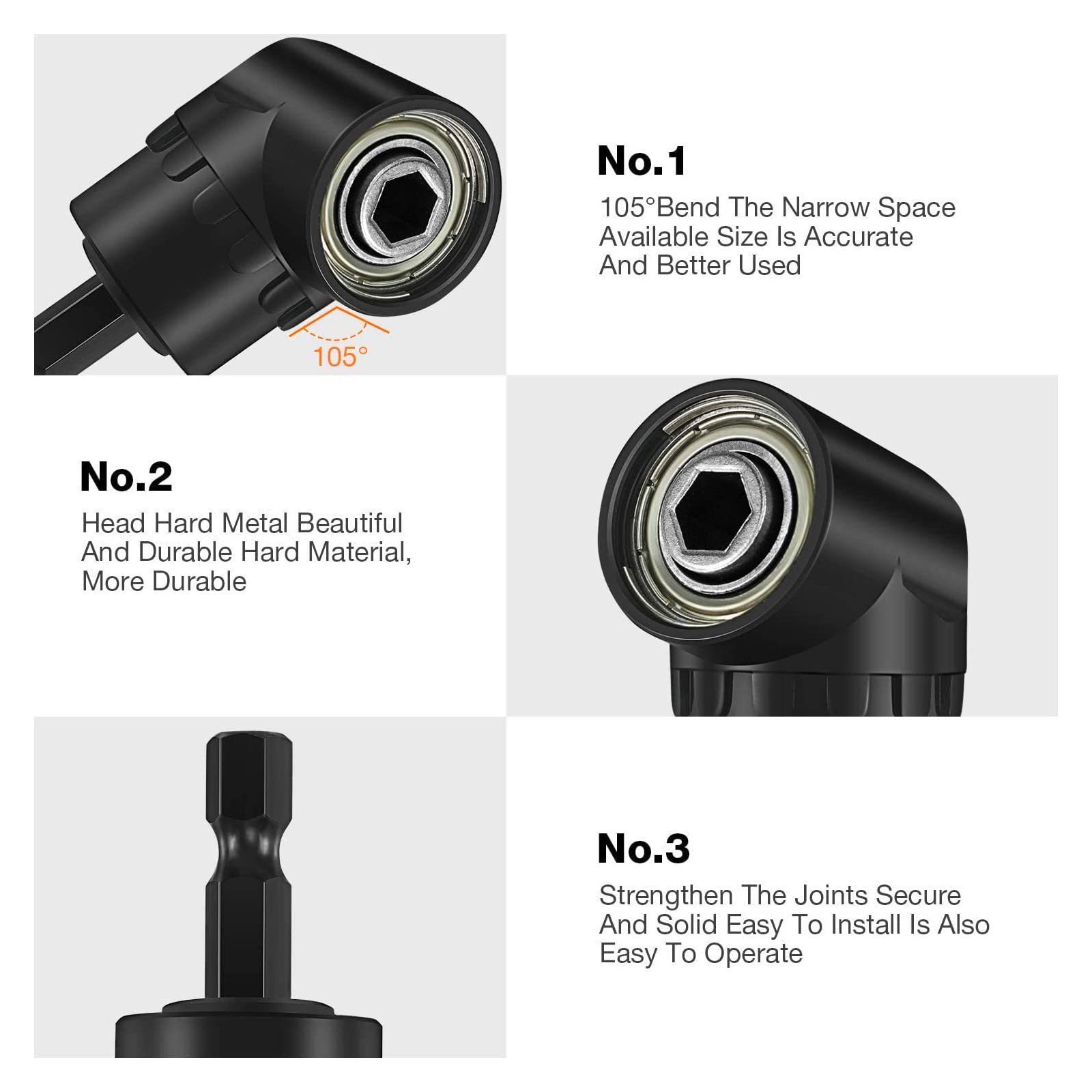 CIGOTU Impact Grade Power Hand Tools Driver Sockets Adapter Extension Set, 3Pcs 1/4 3/8 1/2" Hex Shank Drill Nut Driver Bit Set + 105 Degree Right Angle Driver Extension Screwdriver Drill Attachment