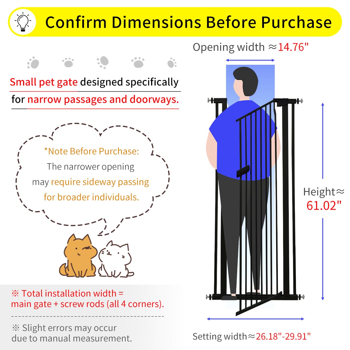Lumizone Extra Tall Cat Gate Extension Kit 55.12" High 4.13" Wide Black | Tall Pet Gate Dog Gate for Doorway Hallway Stairs Pressure Mounted Extra Wide 1.37" Gap No Drilling