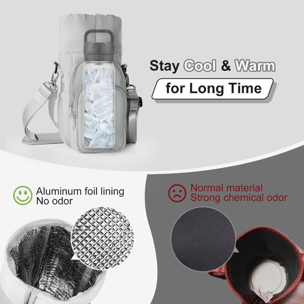Water Bottle Holder with Strap, 32oz 40oz Insulated Crossbody Water Bottle Carrier Sling Bag with Phone Pocket for Walking/Hiking/Travel/Gym