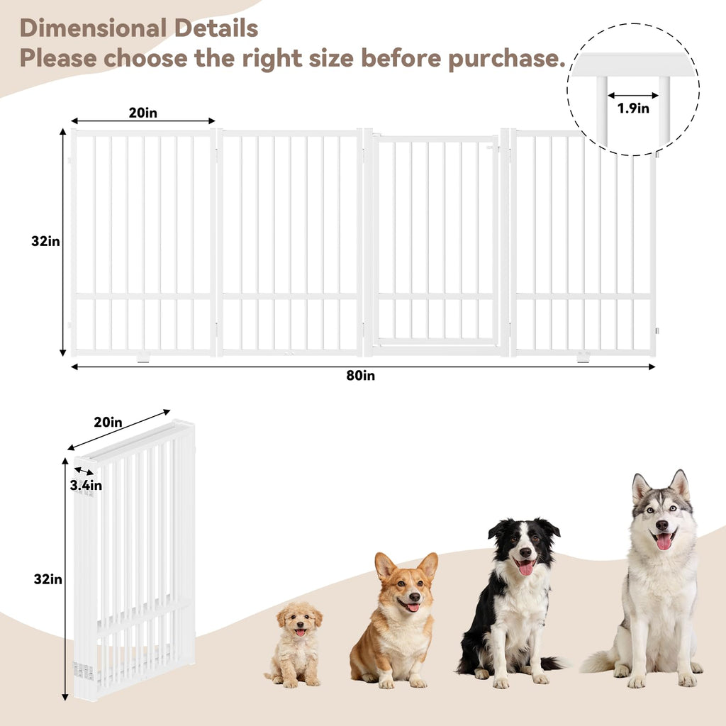 SNUOWU Full Metal Freestanding Dog Gate with Door, 24'' Height Foldable Pet Dog Fence for Indoor & Outdoor, 2 Panels Extra Wide Free Standing SmallDog Gates for Doorways,House,Stairs,Porch,Deck,Yard