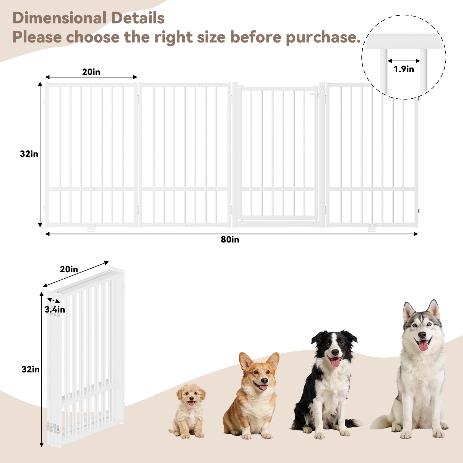 SNUOWU Full Metal Freestanding Dog Gate with Door, 24'' Height Foldable Pet Dog Fence for Indoor & Outdoor, 2 Panels Extra Wide Free Standing SmallDog Gates for Doorways,House,Stairs,Porch,Deck,Yard