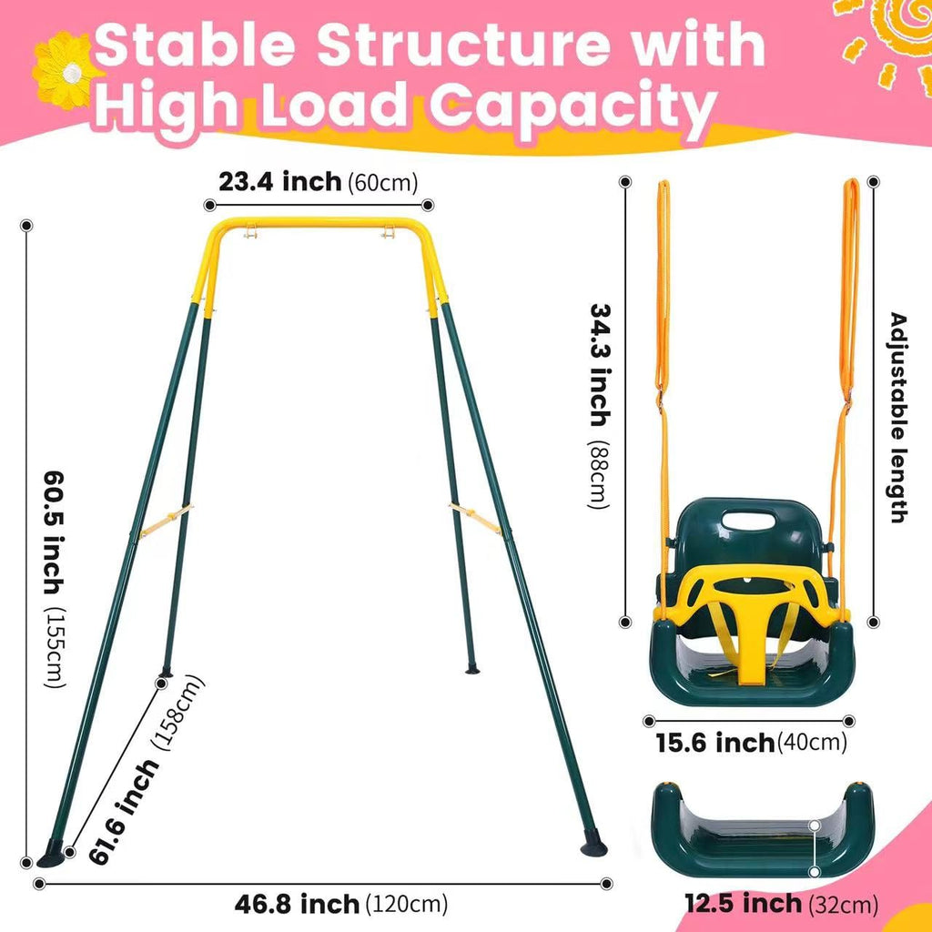 3-in-1 Toddler Swing Set, Metal A-Frame Hammock Chair Stand, Foldable Baby Swing Frame, Easy to Assemble & Store, Indoor/Outdoor Swing Stand for Toddler Baby Jumper Chair (SEAT)