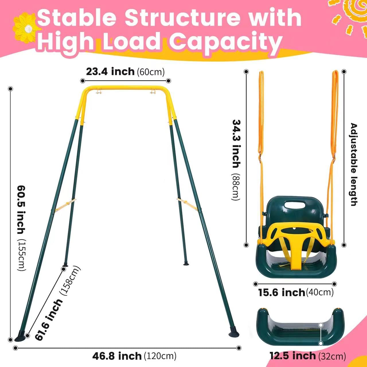 3-in-1 Toddler Swing Set, Metal A-Frame Hammock Chair Stand, Foldable Baby Swing Frame, Easy to Assemble & Store, Indoor/Outdoor Swing Stand for Toddler Baby Jumper Chair (SEAT)