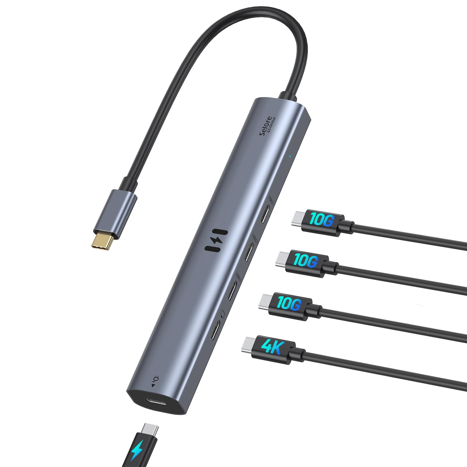 10Gbps USB C Hub with 4K@60Hz Video Display, Selore 5 Ports USB-C Splitter, C Port Data Transfer, 100W PD-in Charging, Dongle Multiport Adapter for MacBook Pro, iPad, Dell, HP, and More