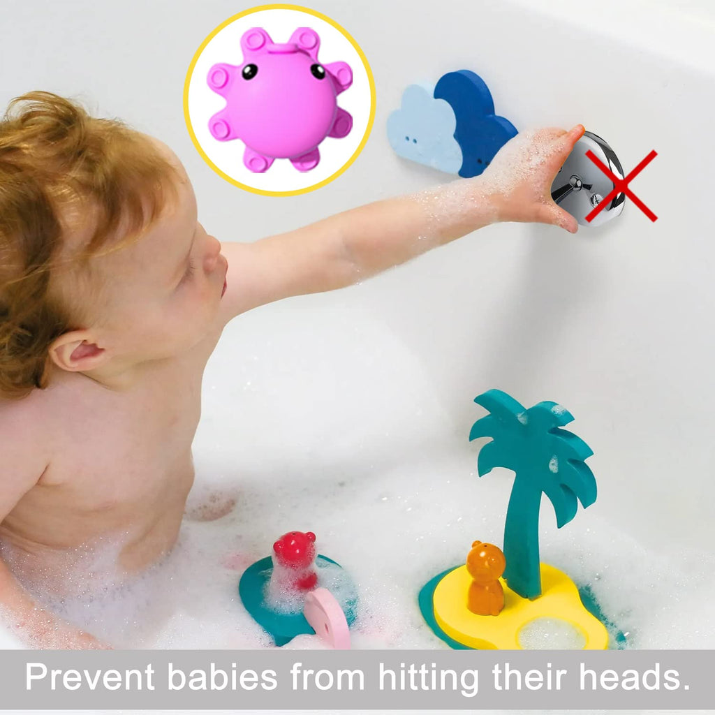 Bathroom Bathtub Overflow Drain Cover- Silicone Bath Tub Drain Cover, Tub Overflow Drain Stopper with Suction Cups, Adds Inches of Water for Deeper Bath, Cute Bathroom Accessories, Baby Blue