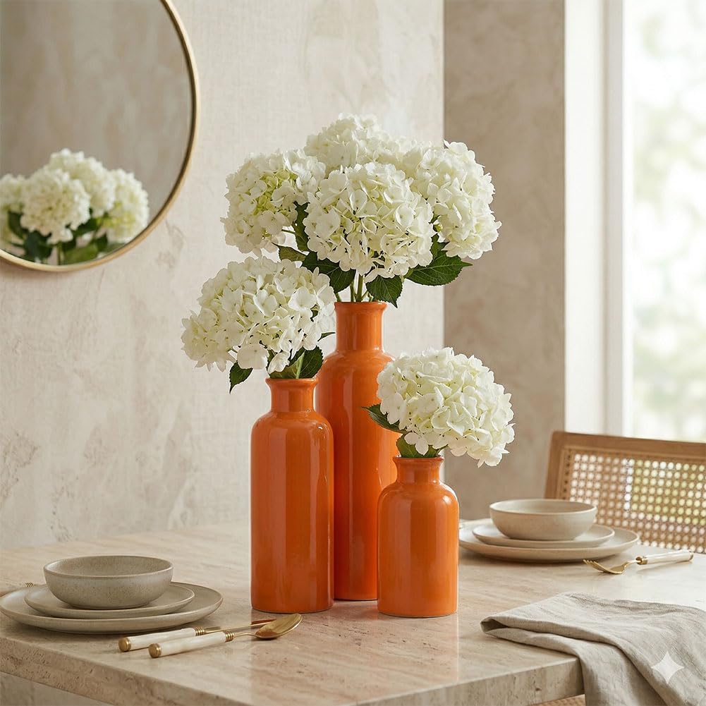 Ceramic Vase Set - 3 Ceramic Small Vases, Farmhouse Country Flower Vase Home Decor, Living Room Decoration, Table Decoration, Fireplace Decor, and Entrance Decorations Centerpieces