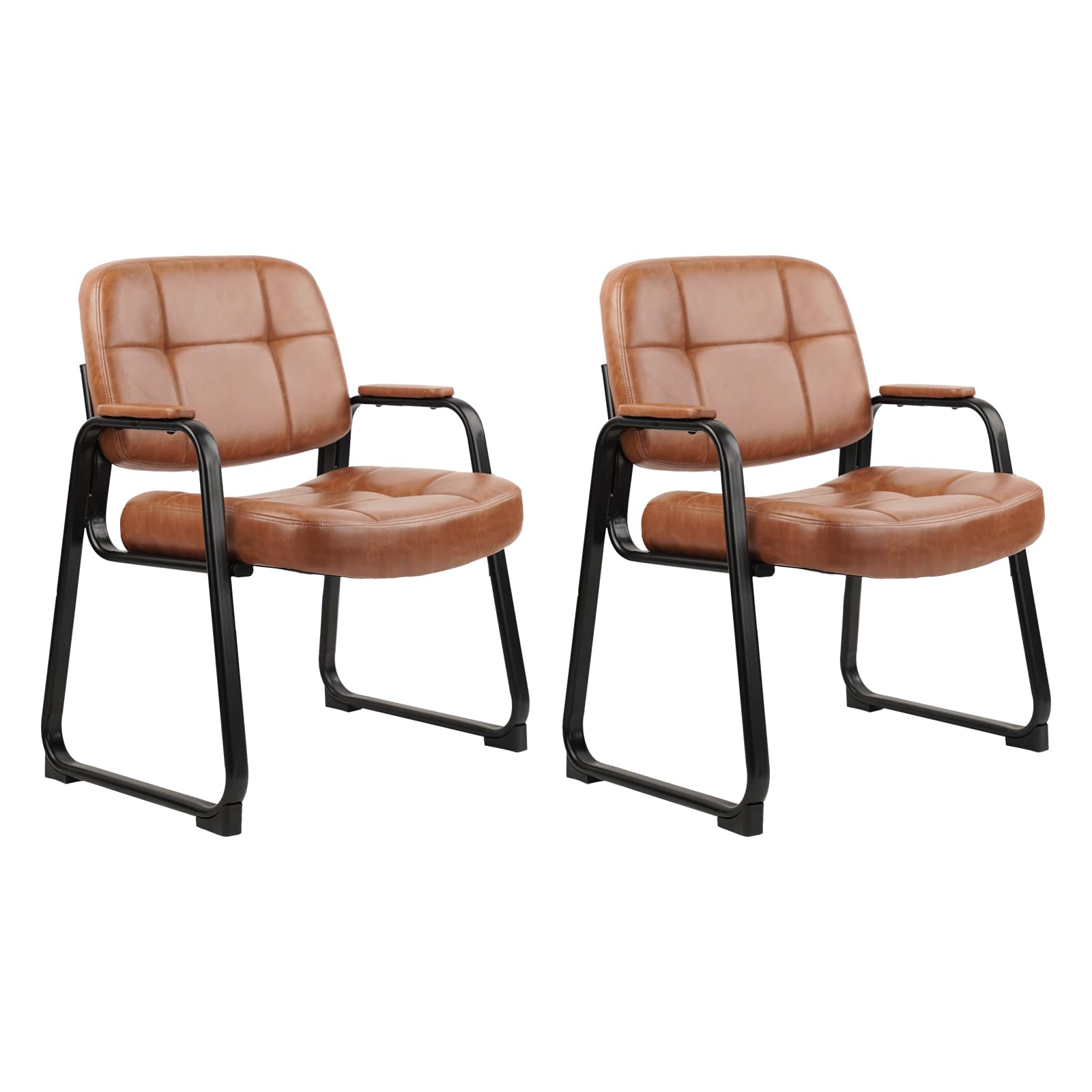 CLATINA Big & Tall 500 lbs Leather Office Reception Chair No Wheels with Padded Arms, Waiting Room Guest Chair for Elderly Home Desk Conference Room Lobby Side Salon Clinic, Black