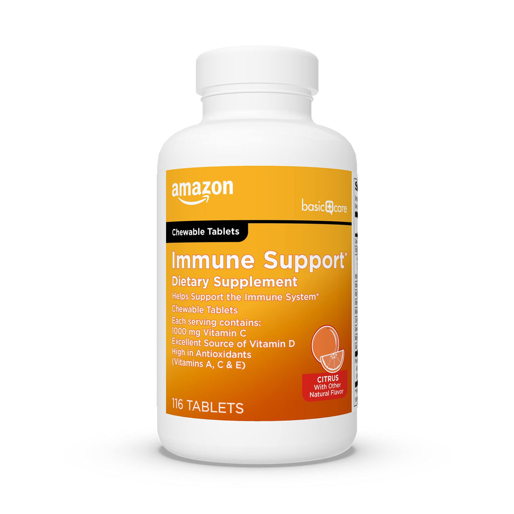 Amazon Basic Care Immune Support Citrus Chewable Tablets with Antioxidants, Vitamin D and Immune System Support, 32 Count