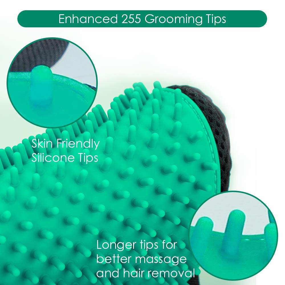 Upgrade Efficient Pet Hair Remover Gloves - Gentle Shedding Brushes for Dogs, Cats & Horses with Long and Short Hair - 1 Pair (Blue)