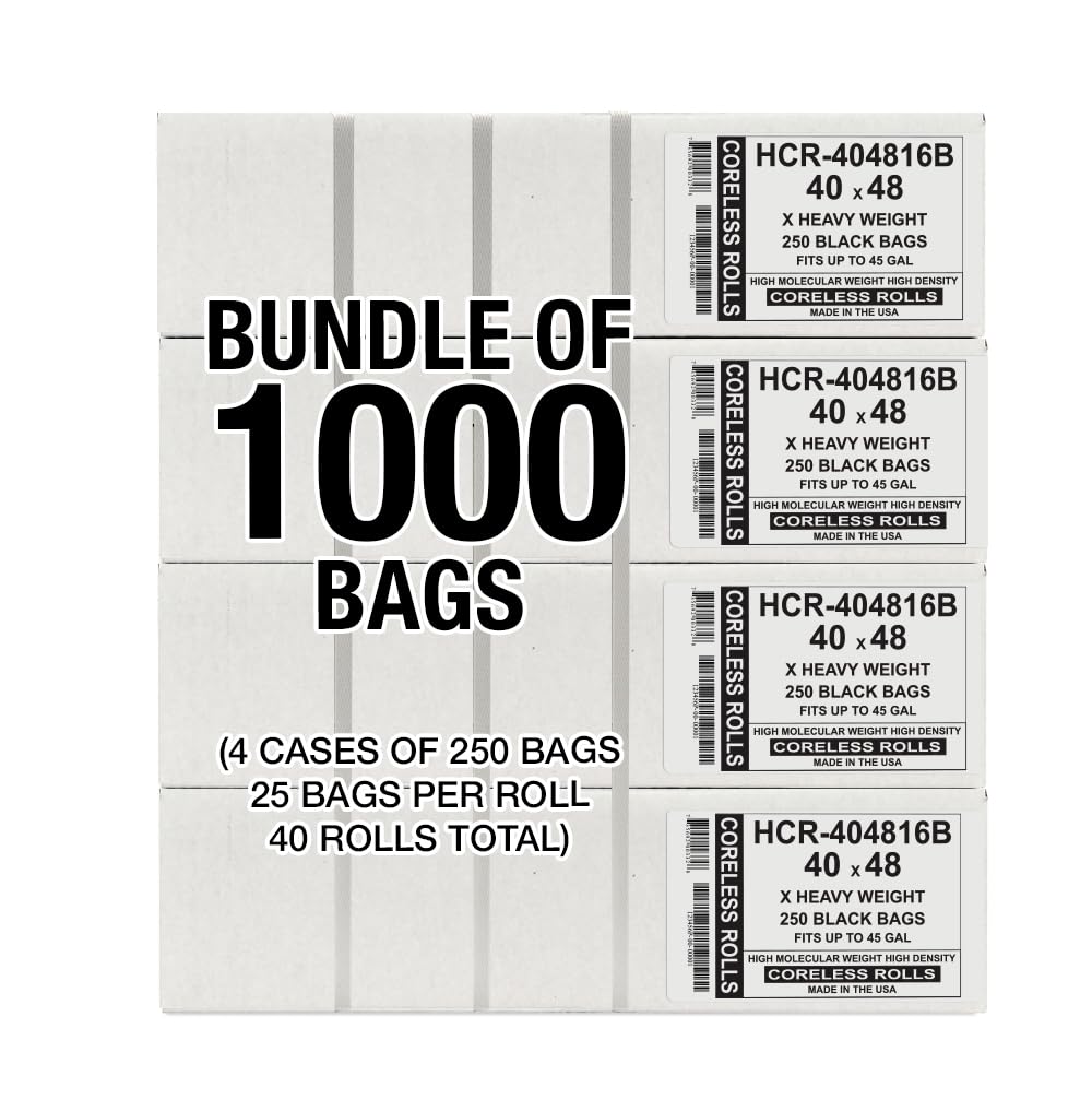 Aluf Plastics High Density Trash Bags, 10 Gallon, 4000 Count, 6 Micron (eq), 24" x 24", Black, for Bathroom, Office, Industrial, Commercial, Janitorial, Municipal, Recycling