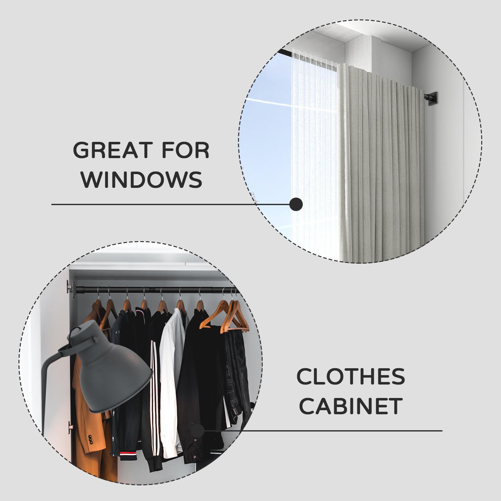 UIOSANRT Tension Shower Curtain Rod 31-55 Inches Non-Slip Shower Rod Tension Mounted No Drill Black Shower Curtain Rods Spring Tension Rod Adjustable Tension Curtain Rod for Windows Bathroom