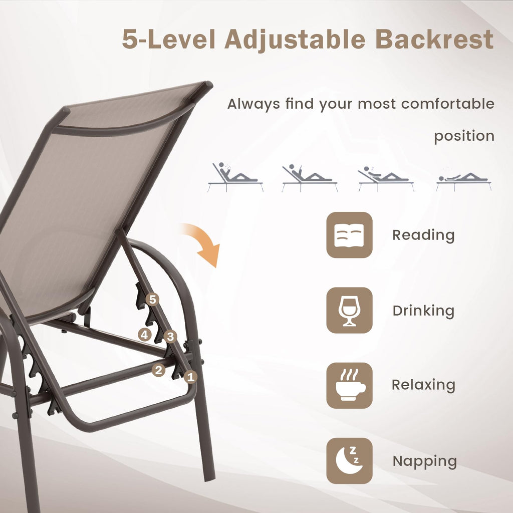 Giantex Patio Lounge Chair, Outdoor Chaise Lounge with 5 Adjustable Backrest, Sturdy Steel Frame, Sunbathing Recliner, Beach Chair, Tanning Chair for Outside, Yard, Balcony, Pool Chairs, Black