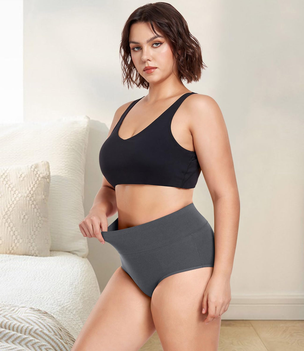 wirarpa Women's High Waisted Cotton Briefs Ladies Underwear Regular & Plus Size Panties 5 Pack