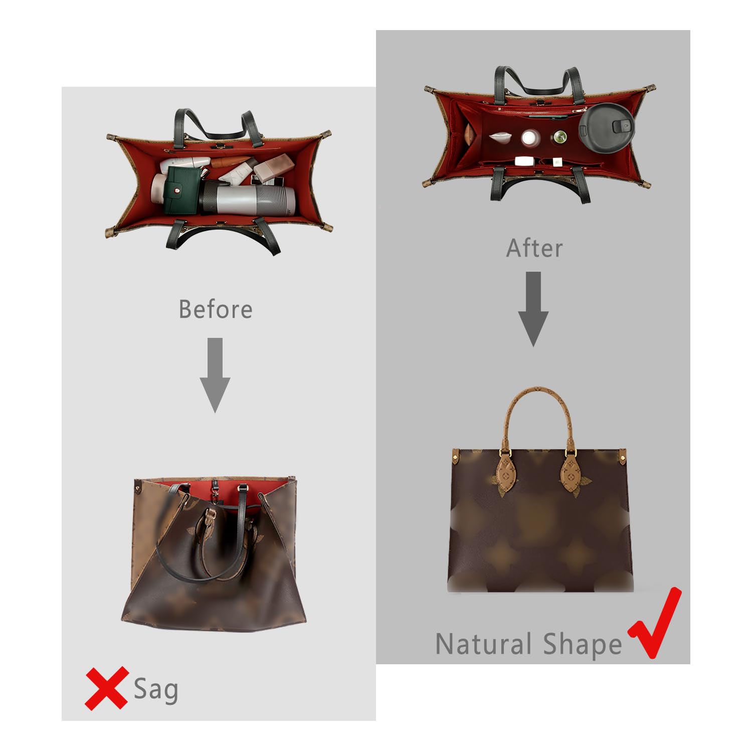 ZTUJO Purse Organizer Insert For Handbag & Tote Shaper,Tote Bag Organizer Insert For Speedy Neverful, 6 Sizes(Small, Silky Brown)
