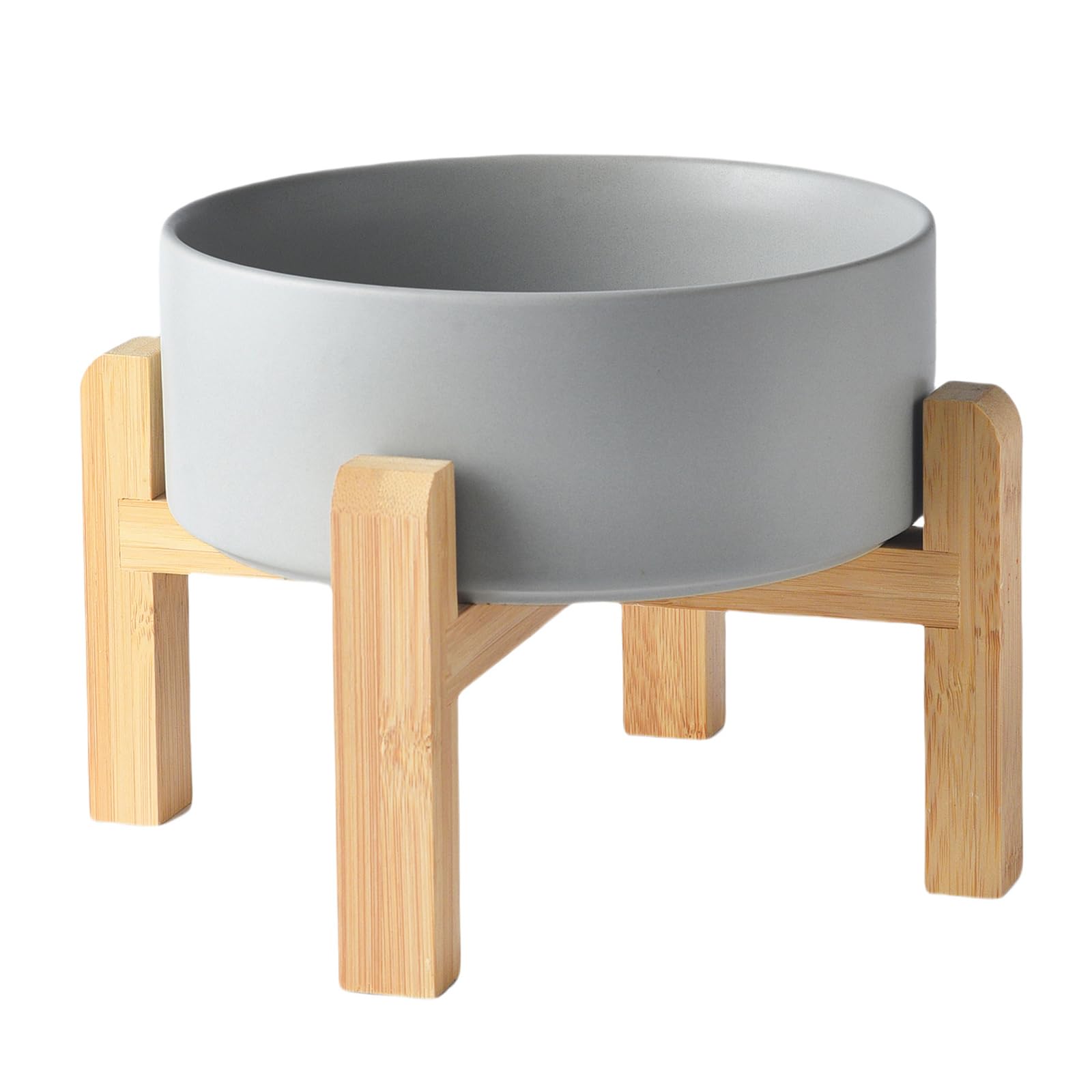 6'' Ceramic Raised Dog Bowl - 30Oz Dog Food & Water Bowl with Elevated Non-Slip Bamboo Stand, Dishwasher & Microwave Safe, Anti Vomiting Heavy Duty Pet Bowl for Small and Medium Dogs, Black