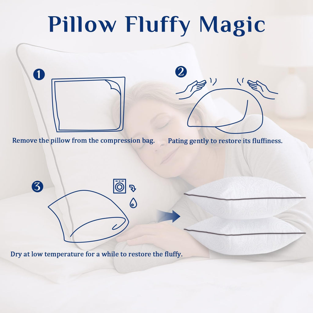 JOLLYVOGUE Standard Pillows Set for Sleeping, Cooling and Supportive Pillows Full Size for Side and Back Sleepers, Down Alternative Hotel Collection Sleeping Pillow