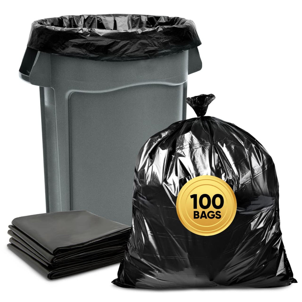 Tasker 44-45 Gallon Trash Bags Heavy Duty, (Value 100 Bags w/Ties) Extra Large Black Trash Bags - 39 Gallon - 40 Gallon - 42 Gallon - 45 Gallon - Large Black Garbage Bags Heavy Duty