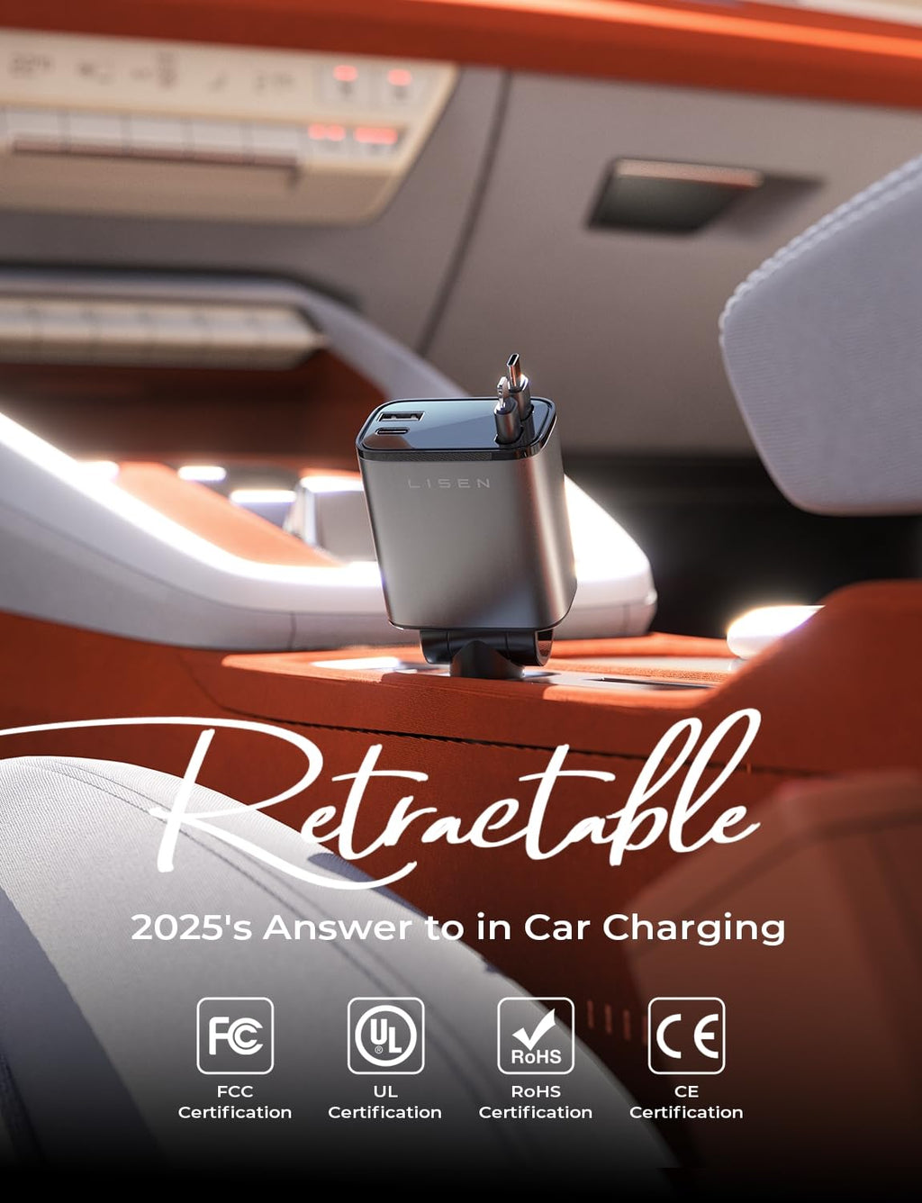 LISEN Retractable Car Charger, 84W Car Charger USB C Fast Charger Adapter for iPhone, Car Accessories for Men Women, Birthday Gifts for Fathers Day for Men Dad Husband, for iPhone 17 16 15 14 13 12 11
