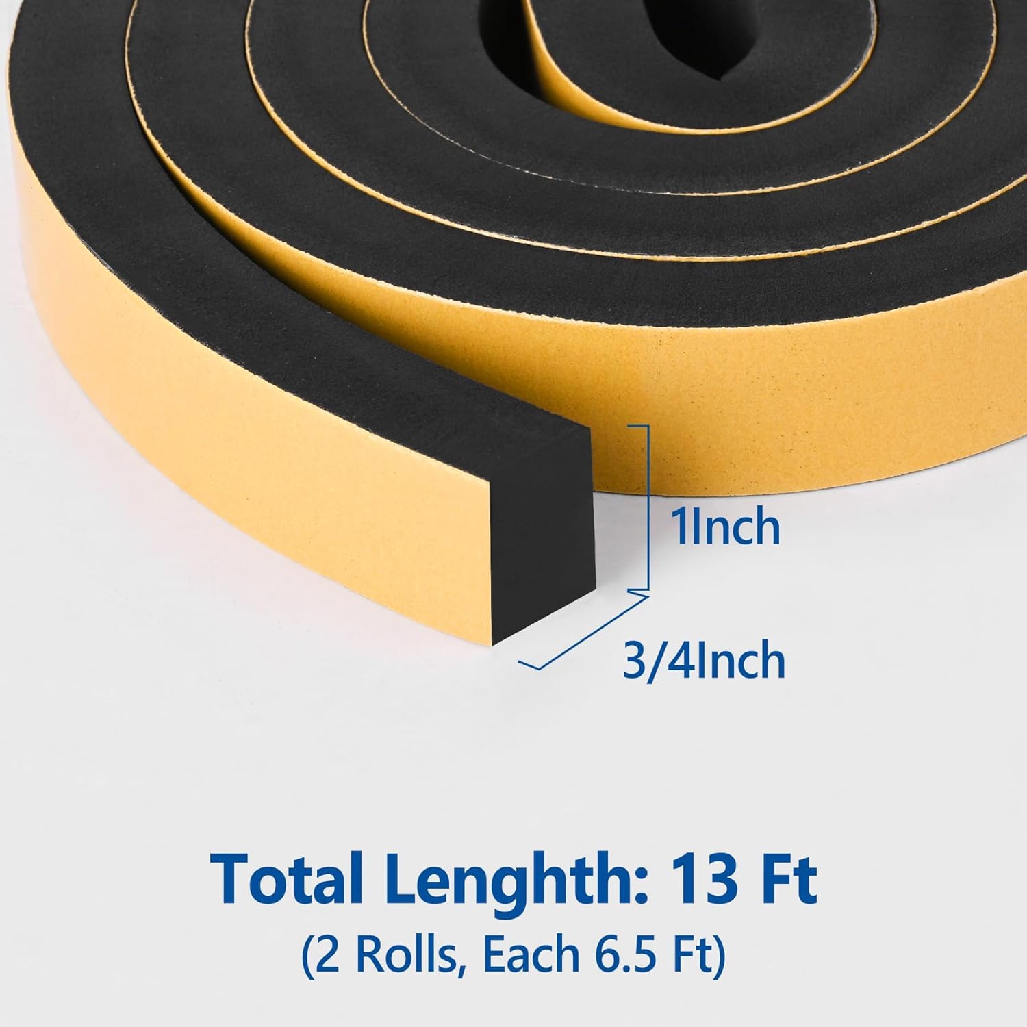 Kikerike Self Adhesive Foam Tape Weatherstrip 1In x 1/2In x 20Ft High Density Foam Insulation Strips Seal Weather Stripping with Strong Adhesive for Door and Window Sound Isolation Soundproofing