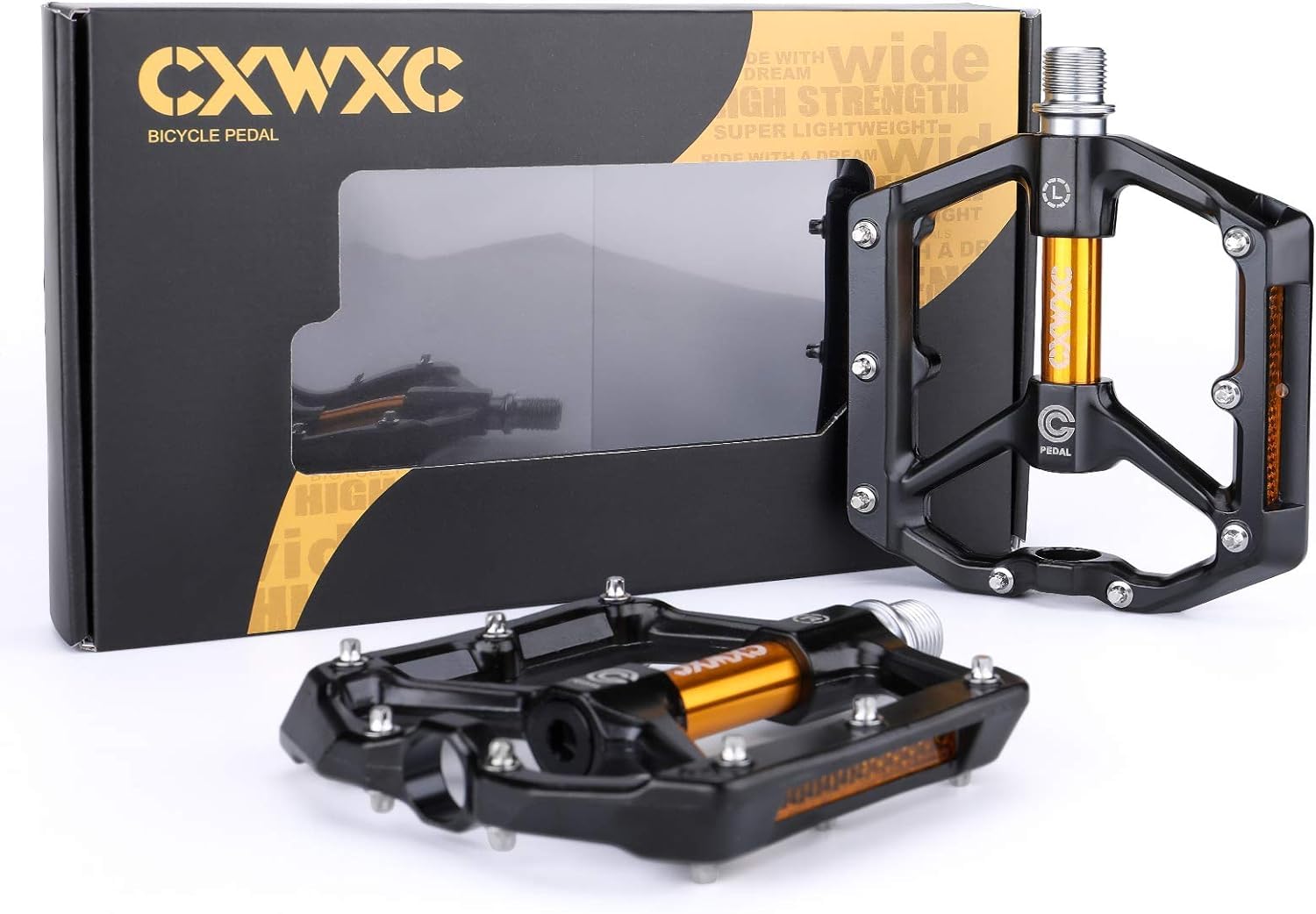 CXWXC Road/MTB Bike Pedals - Aluminum Alloy Bicycle Pedals - Mountain Bike Pedal with Removable Anti-Skid Nails