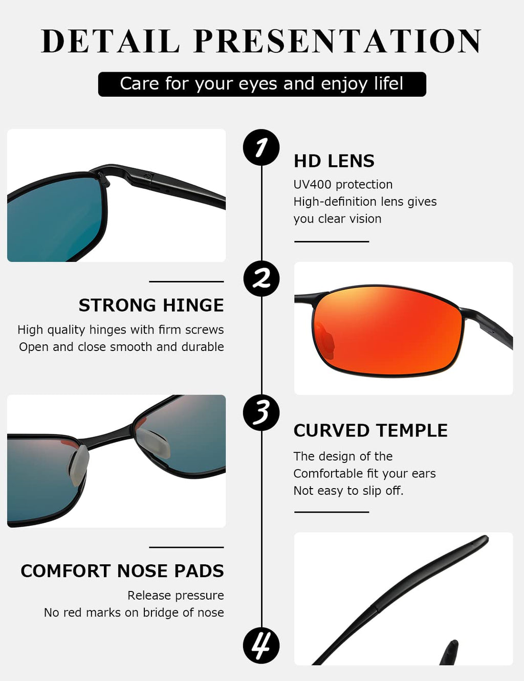 AEVOGUE Polarized Sunglasses For Men Rectangle Metal Frame Retro Sun Glasses AE0395