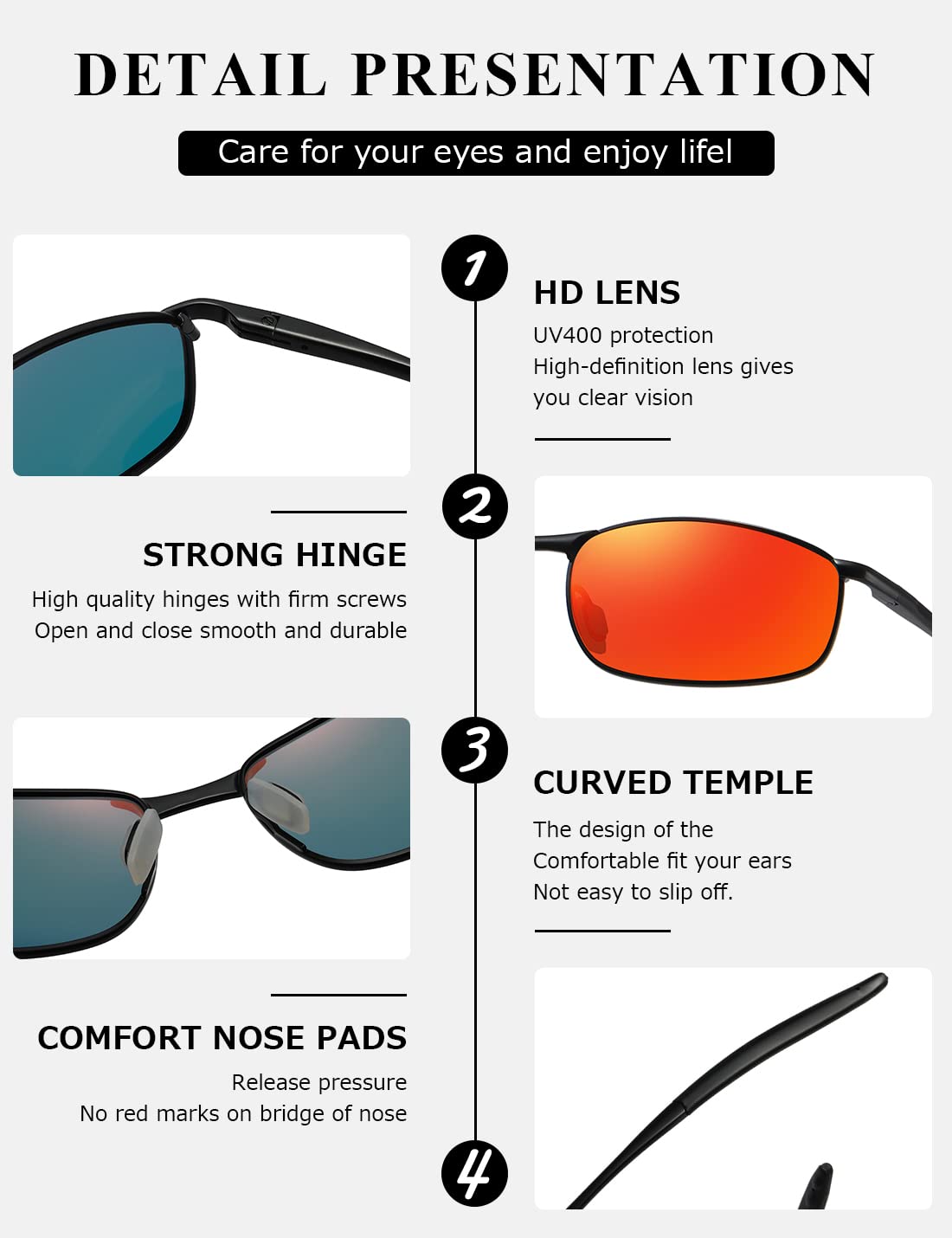 AEVOGUE Polarized Sunglasses For Men Rectangle Metal Frame Retro Sun Glasses AE0395