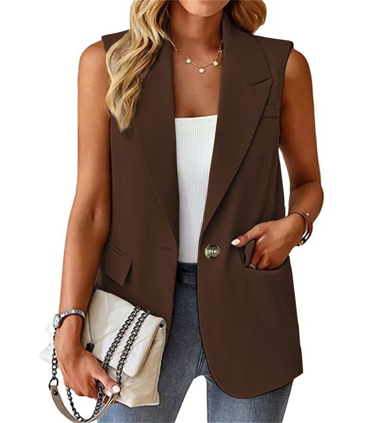 Sleeveless Blazer Vest for Women Summer 2026 Fashion Casual Lightweight Open Front Work Office Blazer Jackets with Pockets