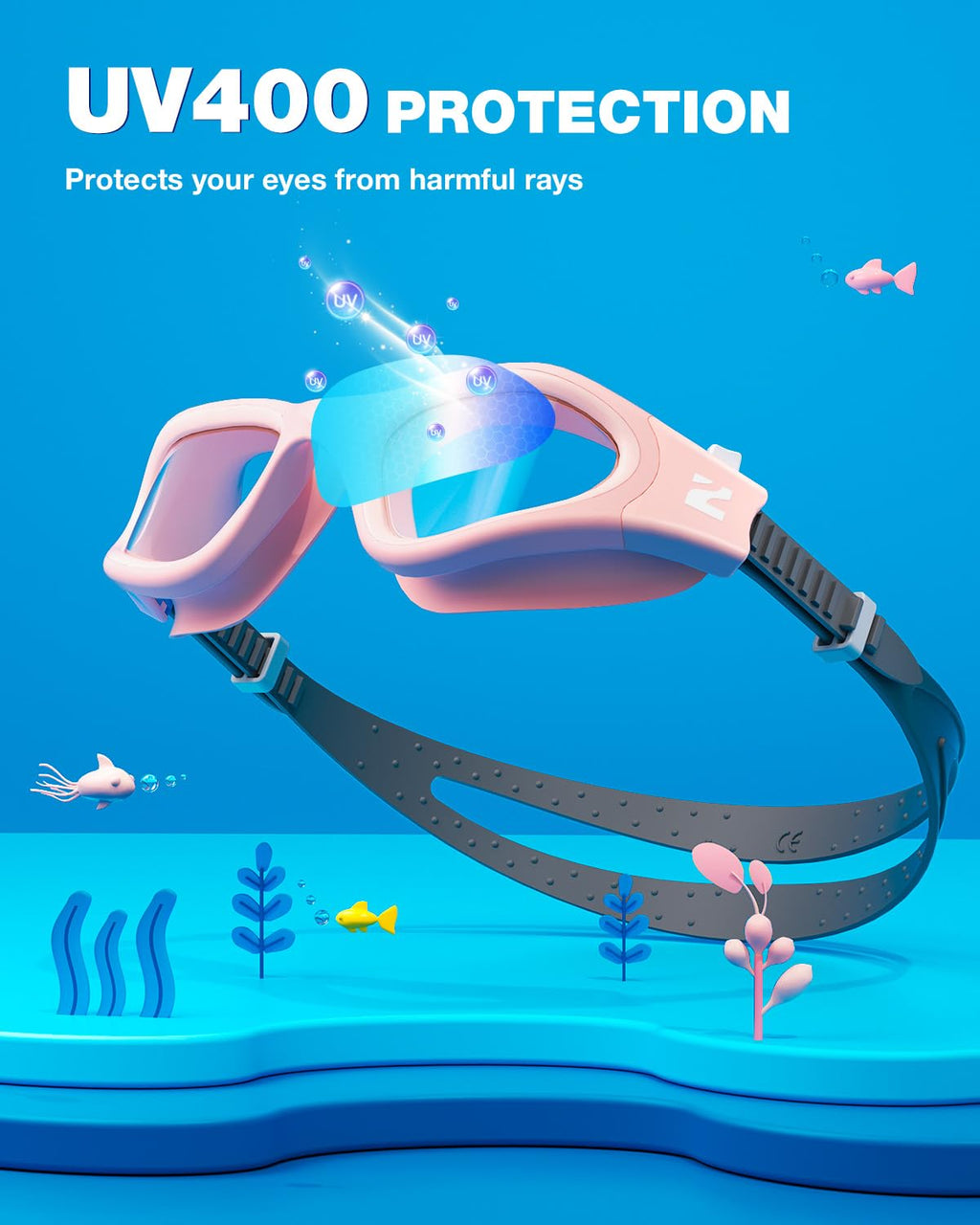 ZIONOR Kids Swim Goggles, G1MINI SE No Leak Anti-Fog Goggles for Kids 6-14, Soft Silicone Comfort Fit, Easy Adjust Strap