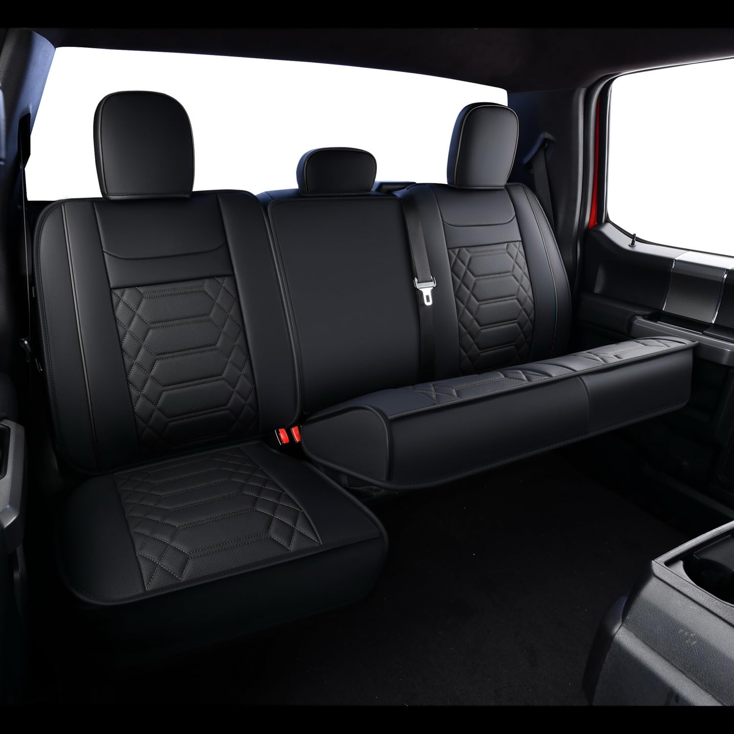 RISINGSTAR Silverado Sierra Front Seat Covers Faux Leather, Fit for 2007-2026 Chevy Silverado GMC Sierra 1500/2500HD/3500HD Crew Double Regular Cab(Front Pair, Black 2 pcs)
