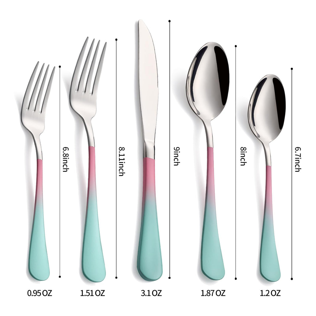 20-Pieces Blac and Pink Silverware Sets for 4,Pink Handle Stainless Steel Cutlery Set, Include Forks Spoons and Knives Set, Dishwasher Safe Utensil Sets for Home Restaurant