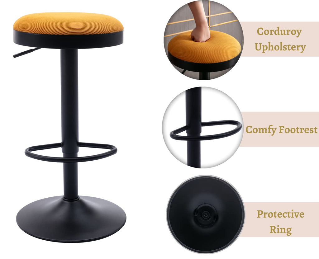 EALSON Modern Swivel Bar Stool Adjustable Counter Height Backless Barstools with Metal Base Leather Upholstered Round Bar Stool Chairs for Kitchen Island/Pub/Breakfast Bar, Beige 1PC