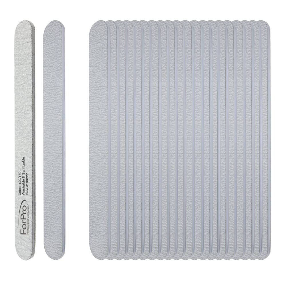 ForPro Professional Collection ForPro Zebra Foam Board, 80/80 Grit, Double-Sided Manicure Nail File, 7 inches L x .75 inches W, Black, 50 Count
