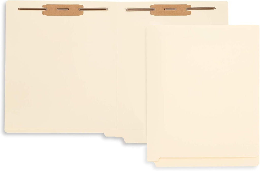 Blue Summit Supplies 100 Manila Fastener File Folders with End Tabs, Reinforced Straight Cut End Tab Folders with 2 Fasteners, Standard Medical File Folders, Letter Size, Manila, 100 Pack