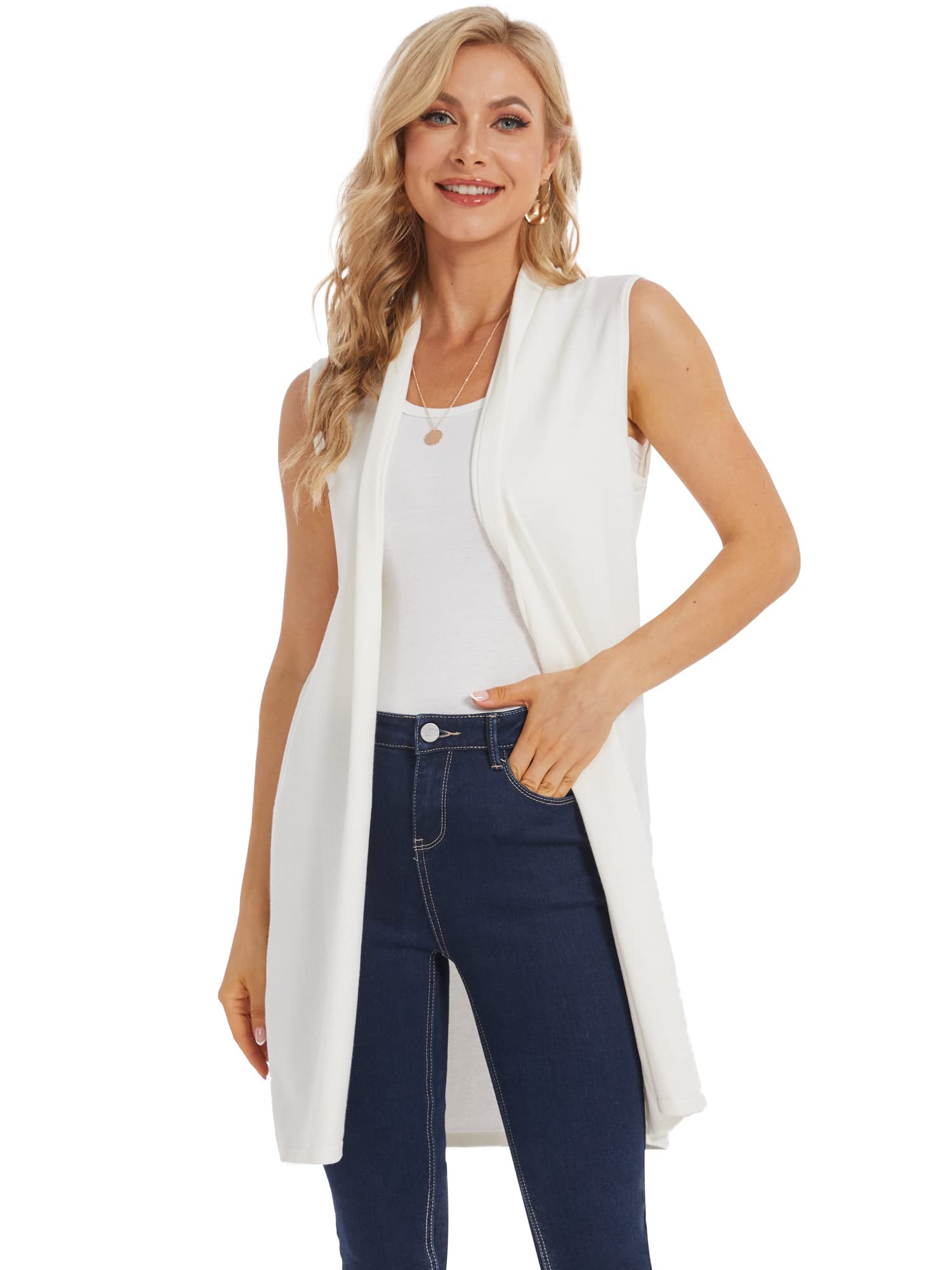Moss Rose Women's Long Knit Cardigan Vest Casual Sleeveless Open Front Draped Duster Vest (Available in Plus Size)