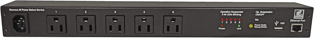 netBooter NP-05B Remote Switched PDU with 5 Power Outlets, 120V/15A. Control via Web, telnet, or USB