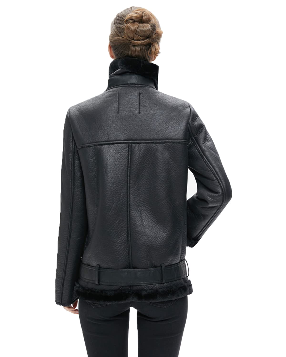 LY VAREY LIN Women's Faux Shearing Moto Jacket Thick Lined Parka Winter Shearling Coat Leather Jacket