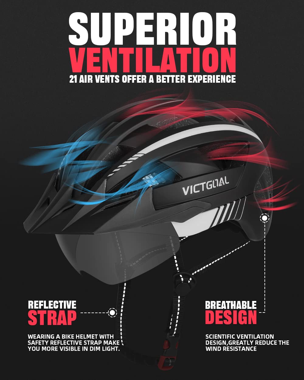 VICTGOAL Bike Helmet with USB Rechargeable Rear Light Detachable Magnetic Goggles Removable Sun Visor Mountain & Road Bicycle Helmets for Men Women Adult Cycling Helmets
