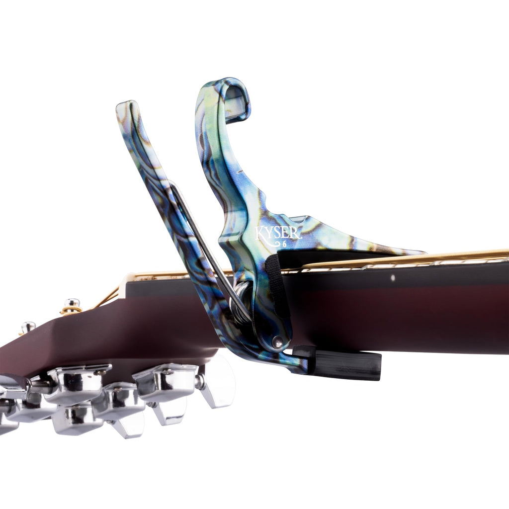 Kyser Musical Products Quick-Change Guitar Capo, KG6ABA, Abalone - For 6-String Acoustic Guitars, Made in USA, Quality, Strong, Lightweight, Quick & Easy Key Changes, Innovative, Perfect Fit