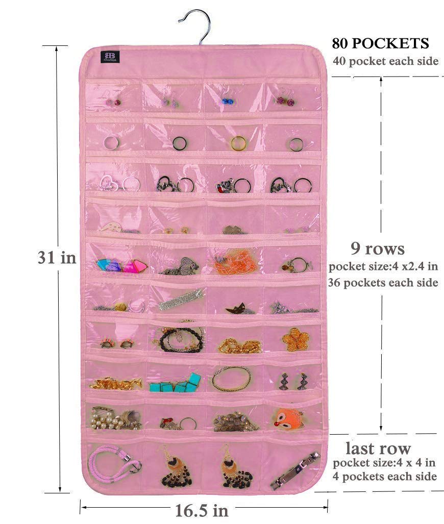 BB Brotrade Hanging Jewelry Organizer,Accessories Organizer,80 Pocket Organizer for Holding Jewelries（Beige）