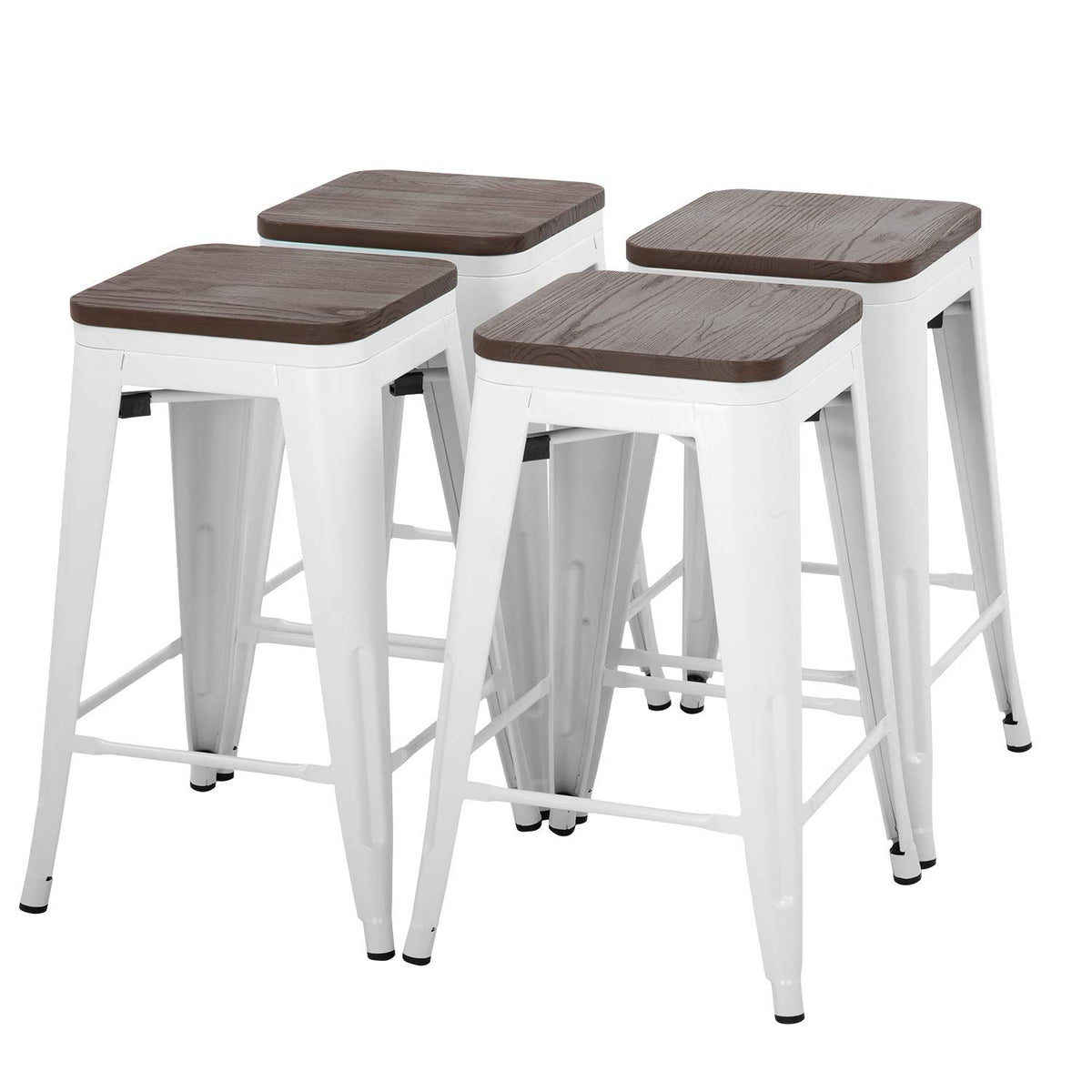 FDW Metal Bar Stools Set of 4 Counter Height Bar Stools 24 Inches Industrial Bar Chairs Patio Stool Stackable Backless Stool Indoor Outdoor Metal Kitchen Stools Bar Chairs (Black, 24")