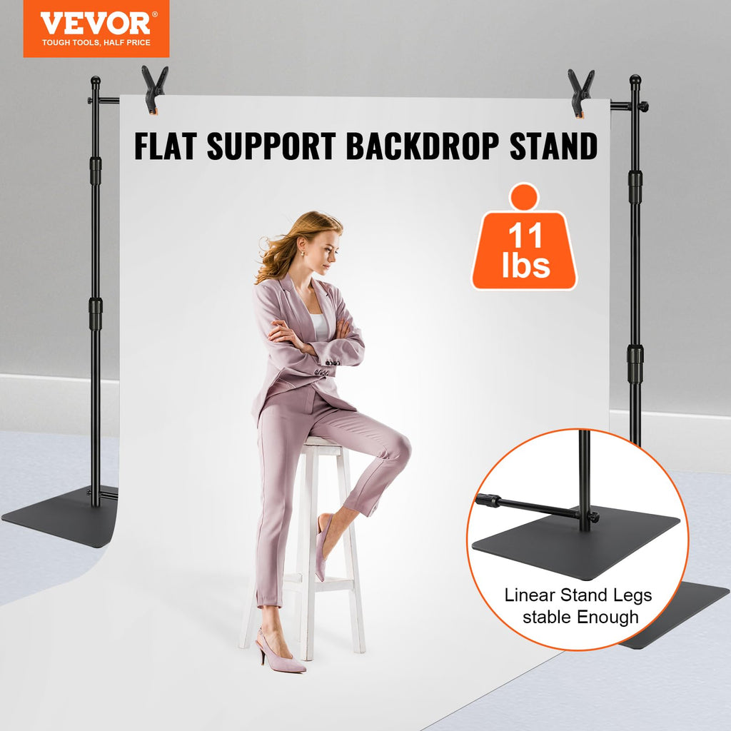 VEVOR Backdrop Stand, 5 x 6.5 ft Adjustable Photo Backdrop Stand Kit, Portable Background Backdrop Stand with 3 Crossbars, Heavy Duty Projector Screen Stand, for Wedding, Photo Video Studio & Party