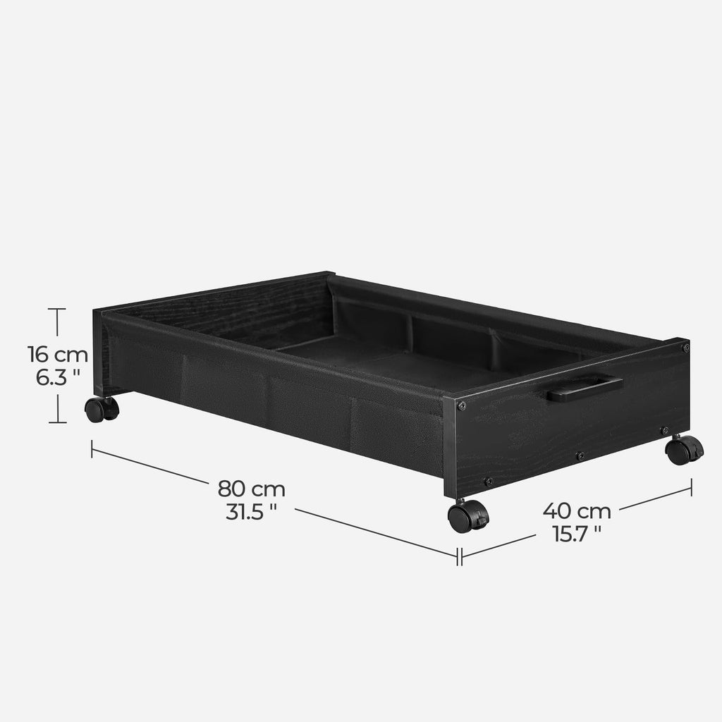 FOUCSSOMEI Under Bed Storage with Wheels, Wooden Under Bed Drawers On Wheels, Rolling Under Bed Shoe Storage, Space Saving, Black,30L
