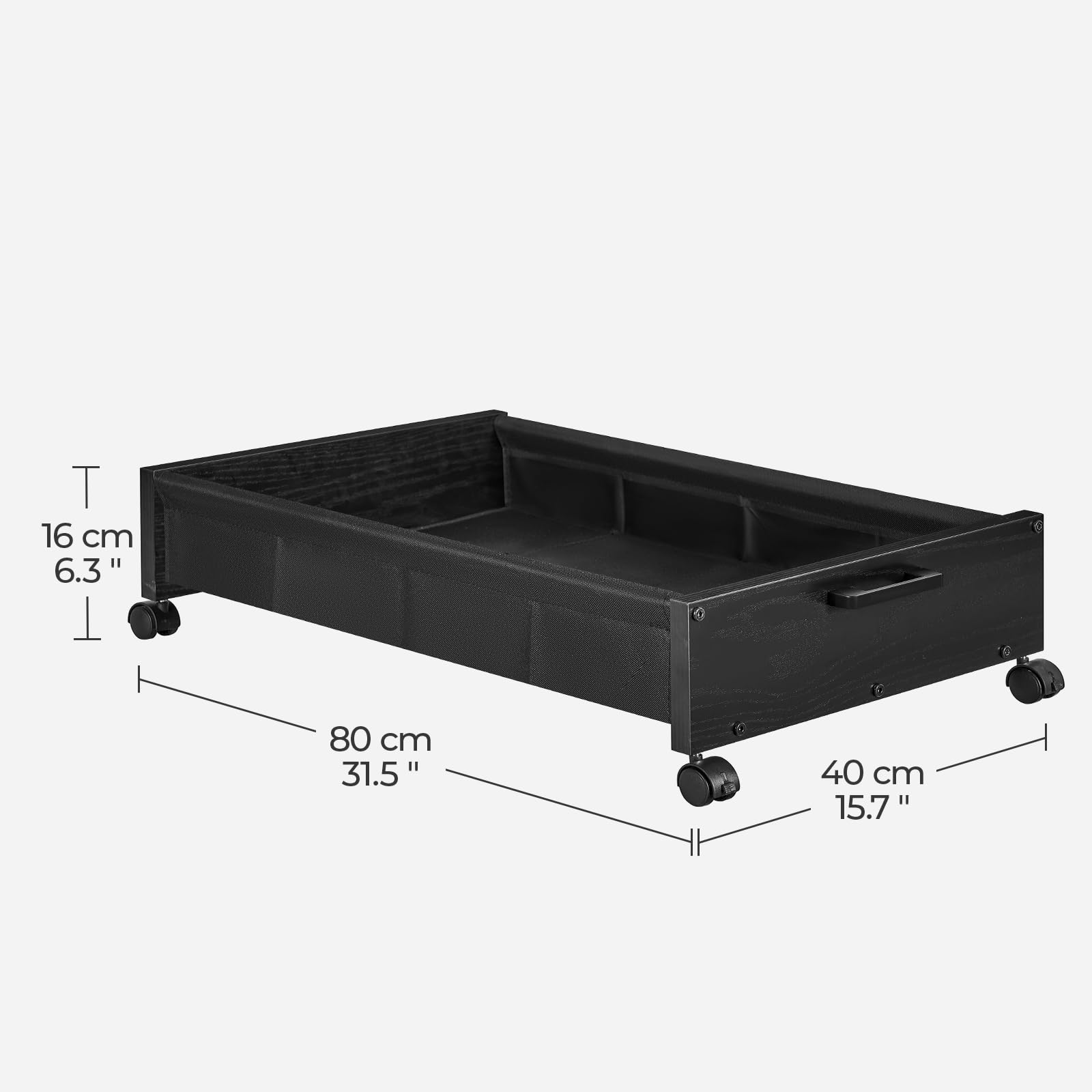 FOUCSSOMEI Under Bed Storage with Wheels, Wooden Under Bed Drawers On Wheels, Rolling Under Bed Shoe Storage, Space Saving, Black,30L