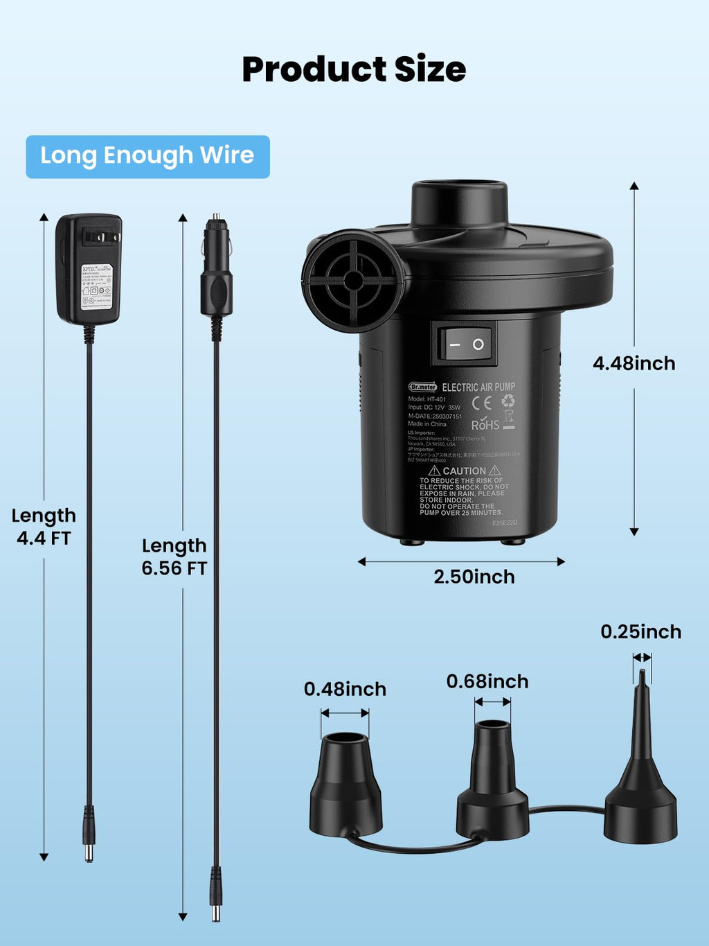 Dr.Meter Air Pump for Inflatables: AC 110V Air Mattress Pump with 3 Nozzles - Quick-Fill Electric Inflator Deflator for Inflatable Pool Raft Bed Boat Floats Swimming Rings Yoga Balls
